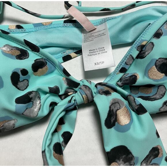 Womens Girls BCBG Two Piece Swim Suit Bikini Swimwear Abstract Print Teal XS EUC - Picture 7 of 15